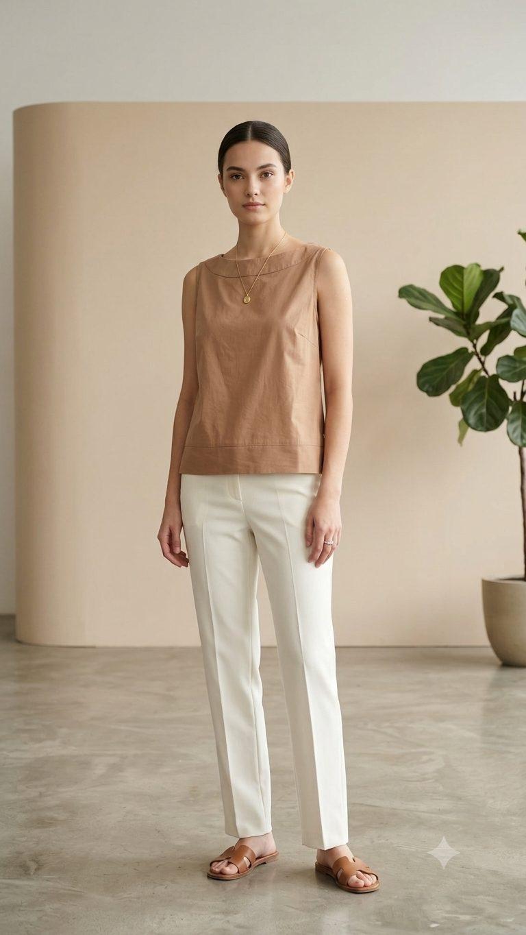 חולצת טנק קזואל בצבע קאמל ANIS Collection