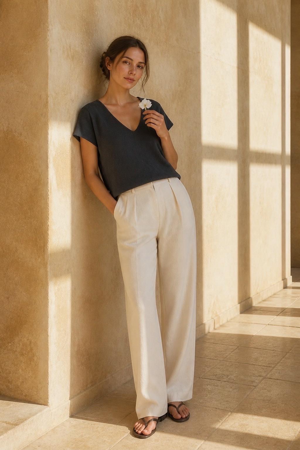 חולצת V-neck אפורה מנוקדת
