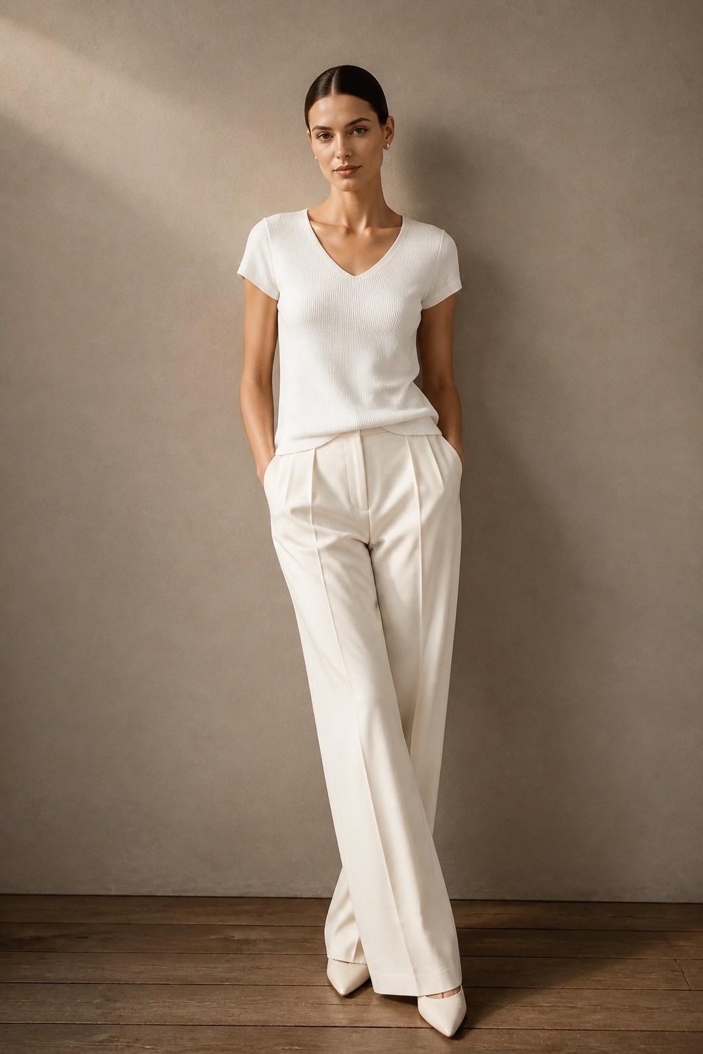 חולצת V-neck לבנה מקטיפה