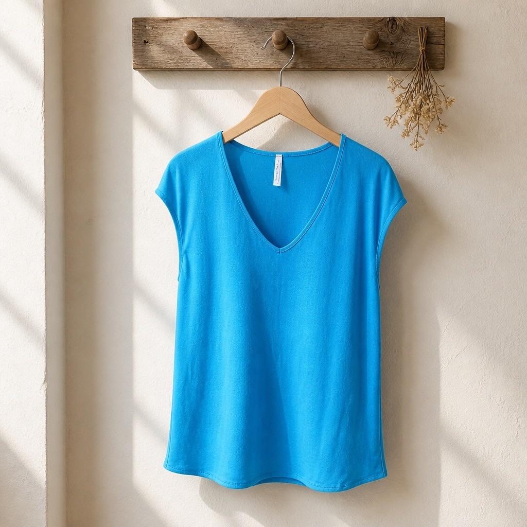 חולצת V-Neck כחולה טורקיז