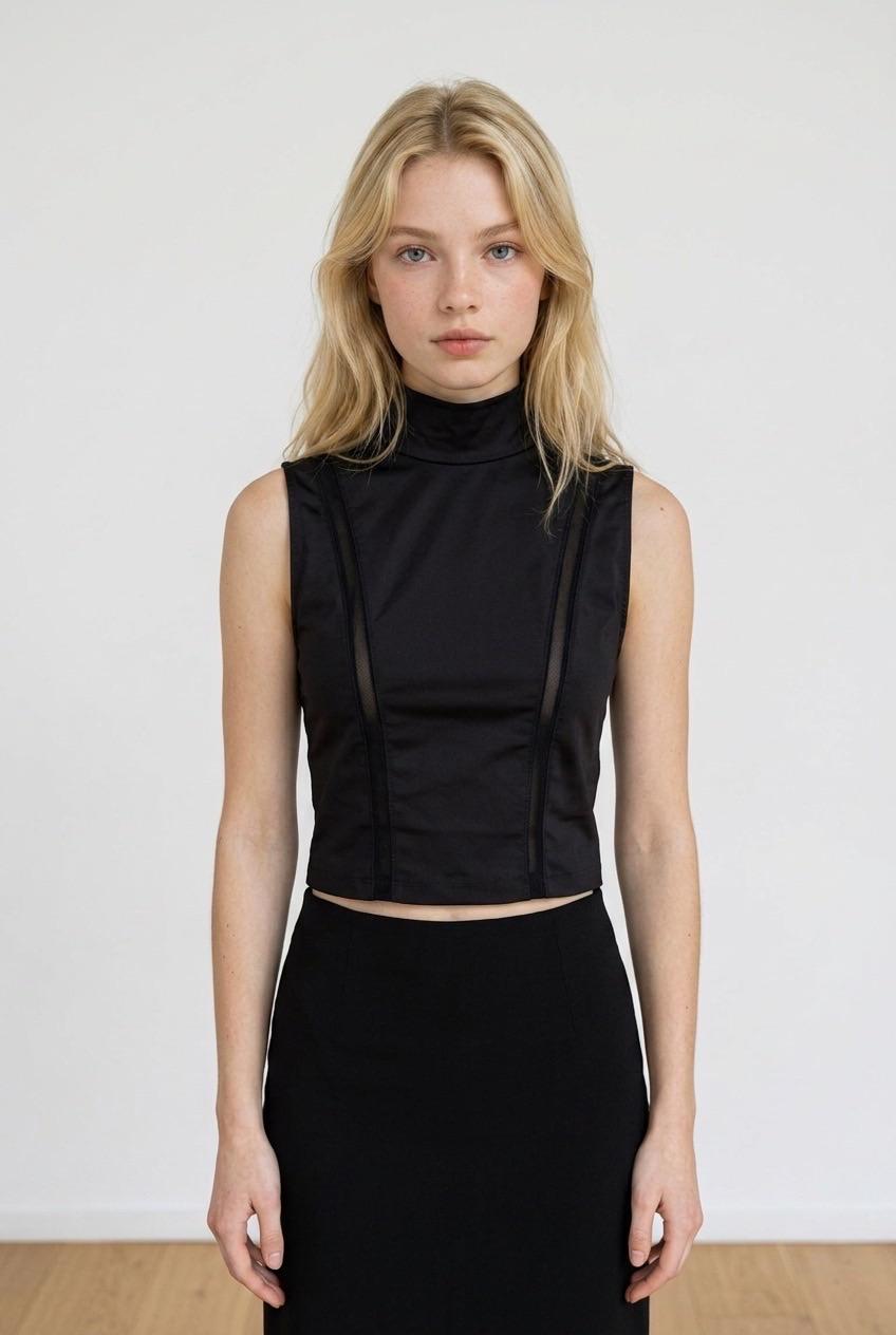 חולצת טרטלנק ללא שרוולים שחורה Zara