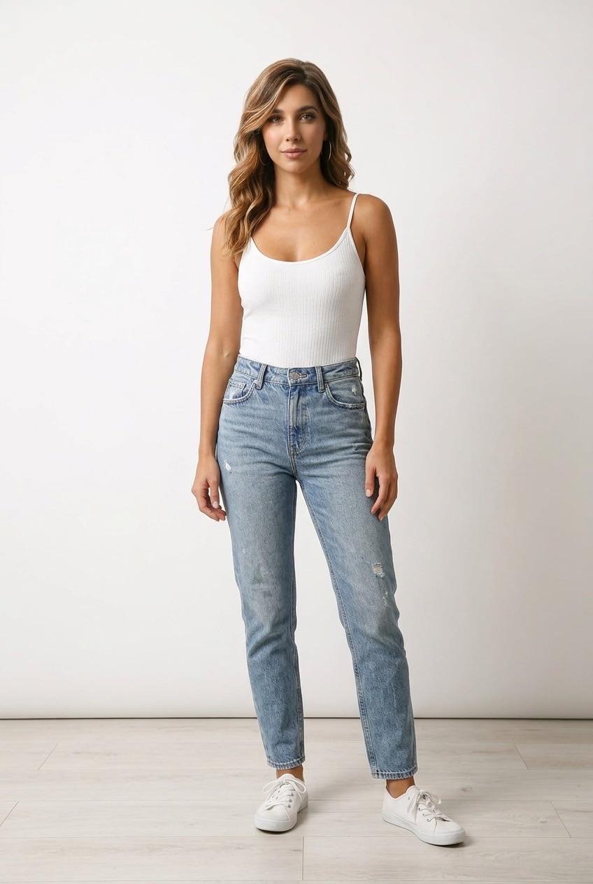 טופ ריב לבן PULL & BEAR