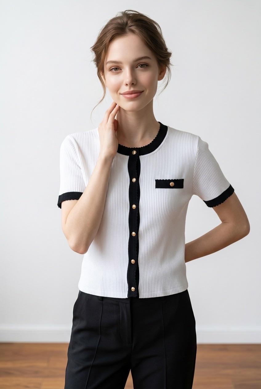 חולצת Zara לבנה עם גימור שחור