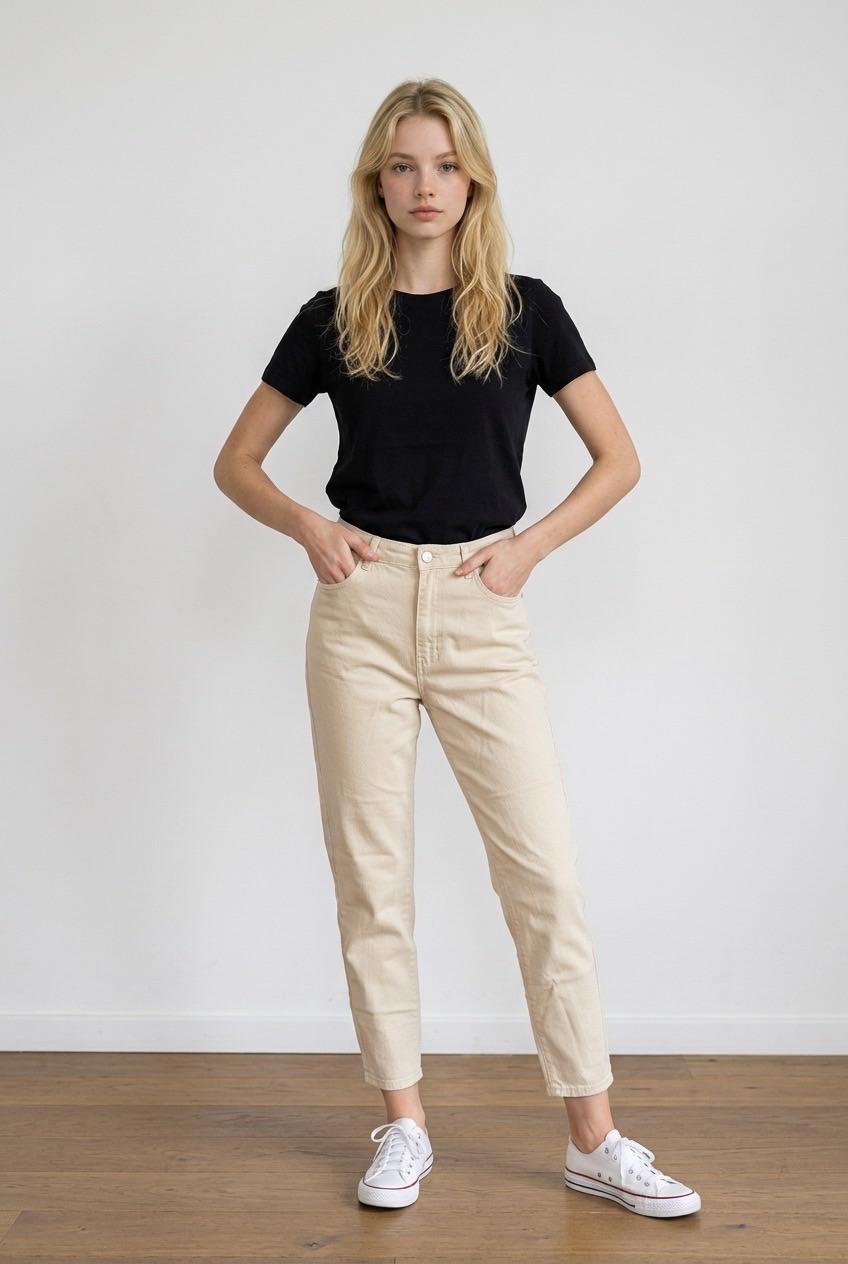 ג'ינס גבוה Fox Denim בצבע קרם